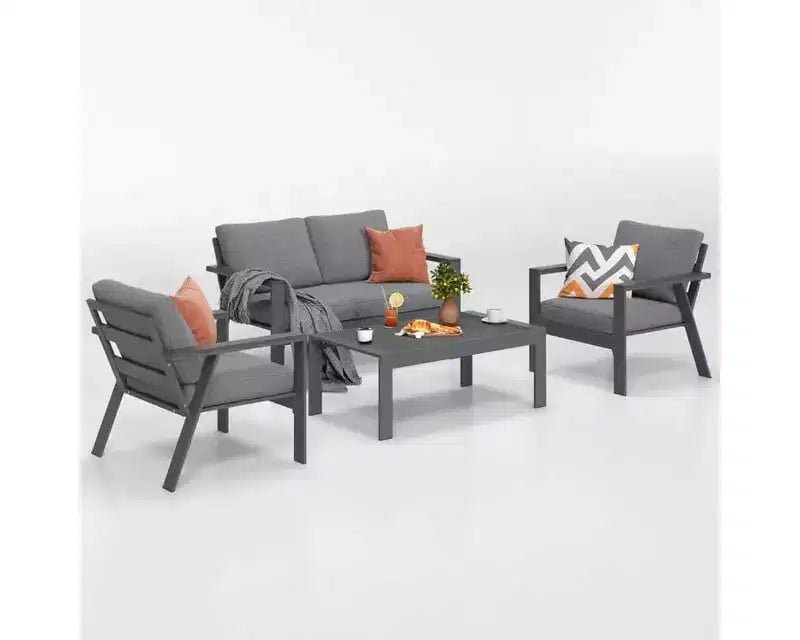 Heynemo Ensemble de mobilier de jardin en aluminium 4 places avec coussins, canapés modulables modernes pour terrasse et jardin