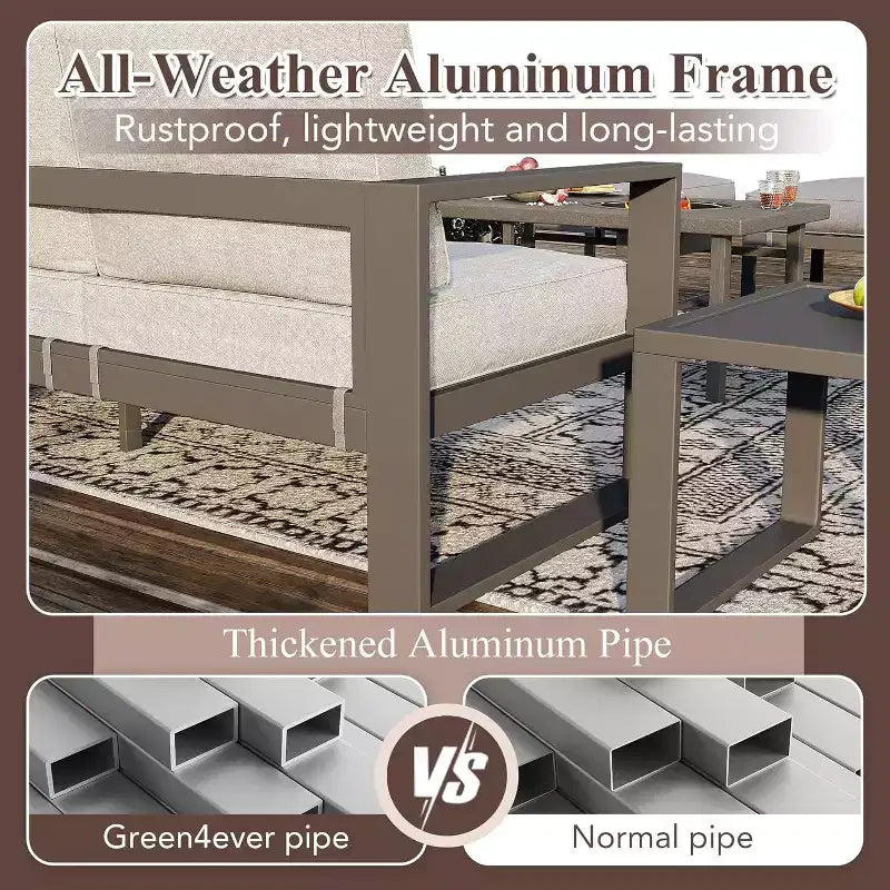 Ensemble de meubles de patio en aluminium Heynemo avec table brasero, ensemble de conversation extérieur 6 pièces, canapé sectionnel en métal et table basse