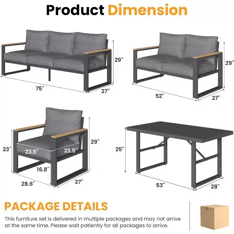 Ensemble de mobilier de patio en aluminium Heynemo, ensemble de conversation extérieur 8 pièces avec table à manger, ensemble de mobilier de patio en métal pour porche, jardin arrière