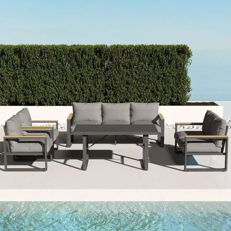 Ensemble de mobilier de patio en aluminium Heynemo, ensemble de conversation extérieur 8 pièces avec table à manger, ensemble de mobilier de patio en métal pour porche, jardin arrière