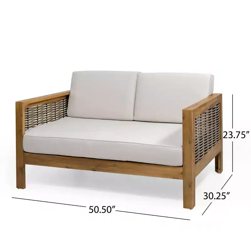 Ensemble de meubles de patio d'extérieur, ensemble de conversation en bois d'acacia avec chaises d'appoint en osier, causeuse et table basse - Merax