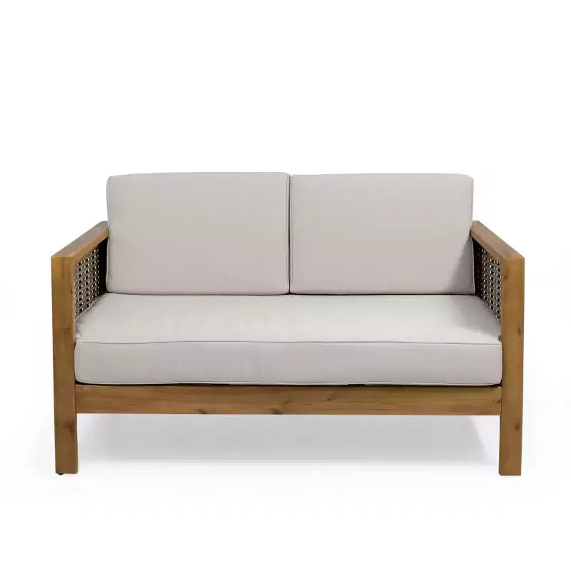 Ensemble de meubles de patio d'extérieur, ensemble de conversation en bois d'acacia avec chaises d'appoint en osier, causeuse et table basse - Merax