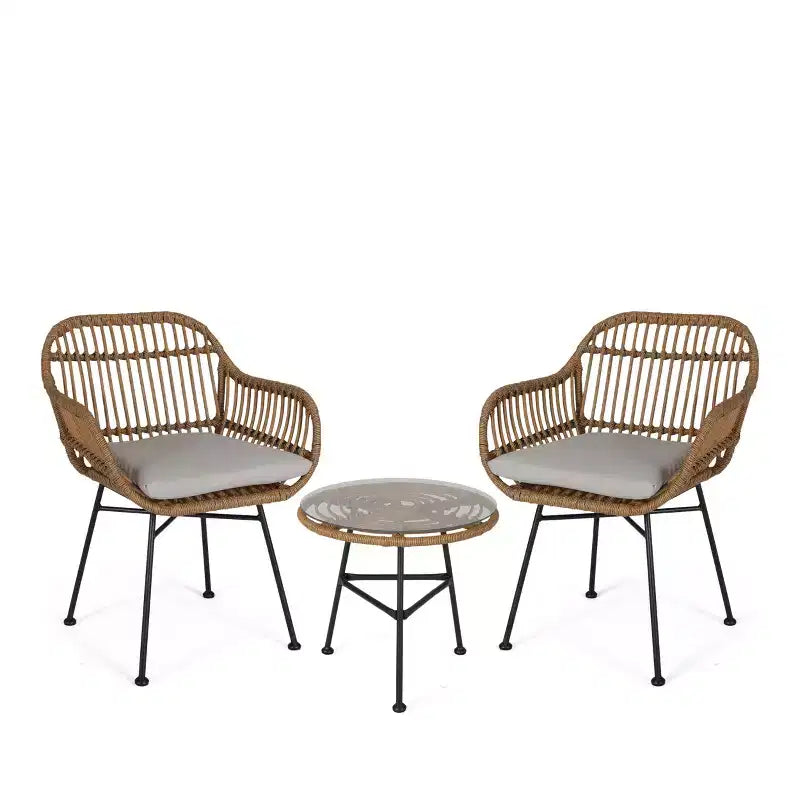 Christopher Knight Home Lehrman Ensemble de salon 3 pièces en osier et verre trempé avec coussin