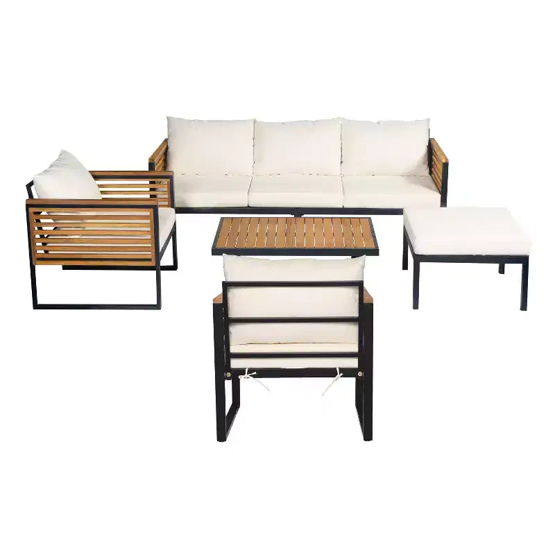 Christopher Knight Home Faye Ensemble de 5 pièces de mobilier de patio en acacia et métal avec rembourrage et lattes