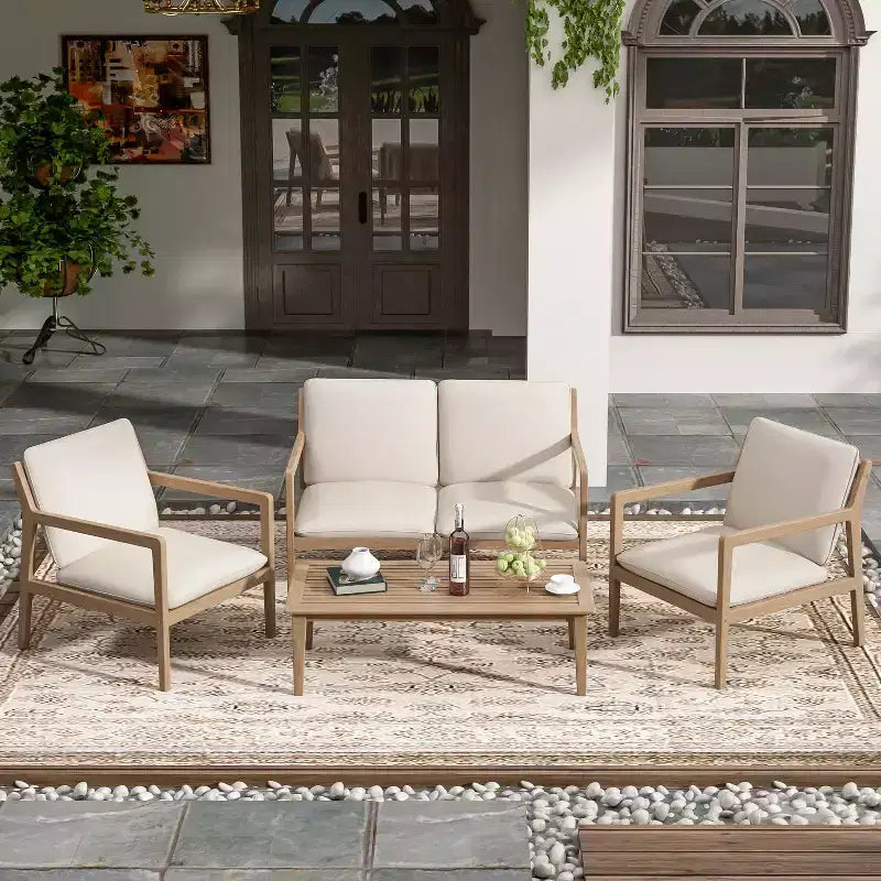 Christopher Knight Home Vanda Ensemble de 4 fauteuils de jardin en bois d'acacia à lattes avec coussins