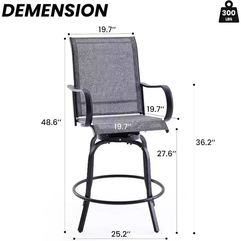 Lot de 2 tabourets de bar d'extérieur pivotants en textilène – Rotation à 360°, design ergonomique résistant aux intempéries, parfait pour balcon et patio