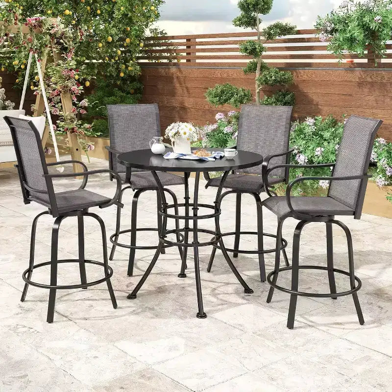 Lot de 2 tabourets de bar d'extérieur pivotants en textilène – Rotation à 360°, design ergonomique résistant aux intempéries, parfait pour balcon et patio