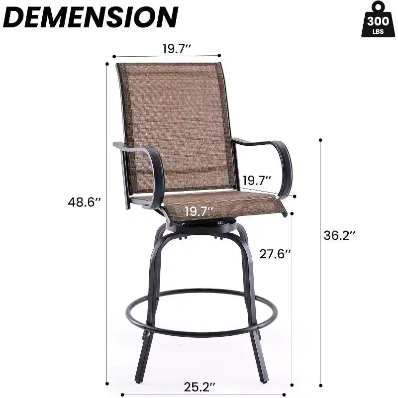 Lot de 2 tabourets de bar d'extérieur pivotants en textilène – Rotation à 360°, design ergonomique résistant aux intempéries, parfait pour balcon et patio