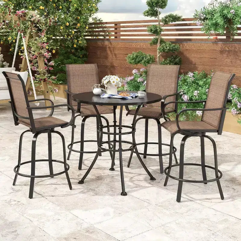 Lot de 2 tabourets de bar d'extérieur pivotants en textilène – Rotation à 360°, design ergonomique résistant aux intempéries, parfait pour balcon et patio