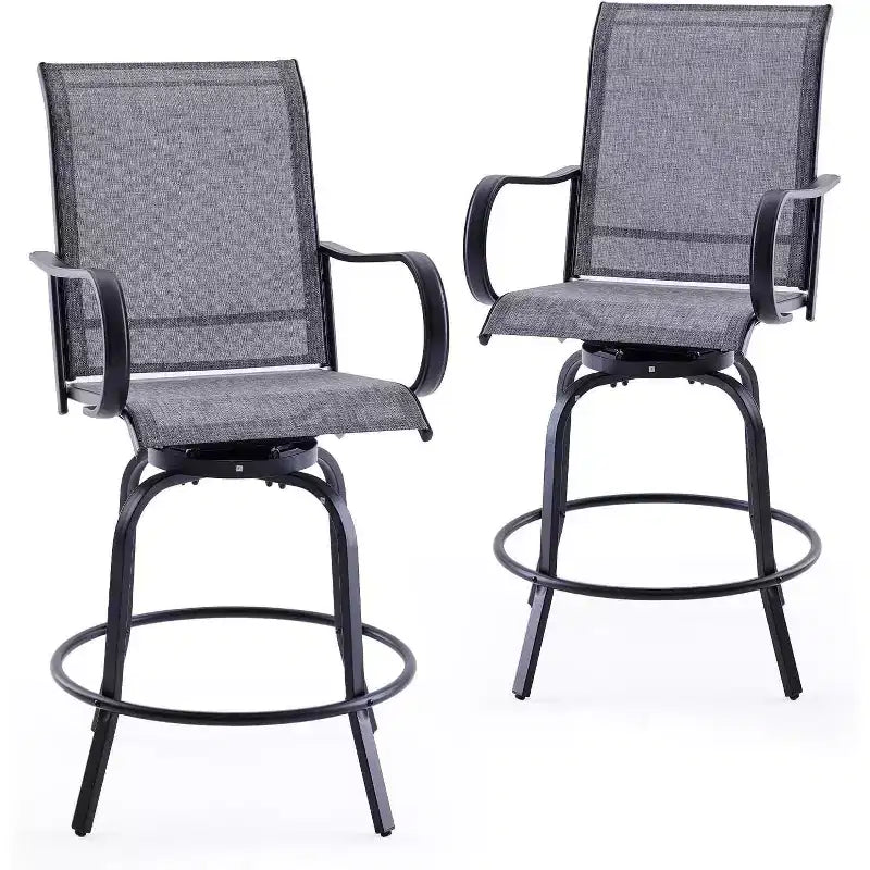 Lot de 2 tabourets de bar d'extérieur pivotants en textilène – Rotation à 360°, design ergonomique résistant aux intempéries, parfait pour balcon et patio