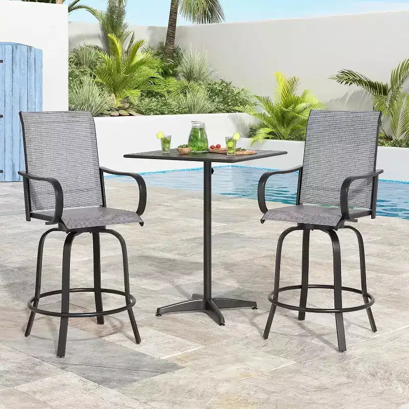 Lot de 2 tabourets de bar d'extérieur pivotants en textilène – Rotation à 360°, design ergonomique résistant aux intempéries, parfait pour balcon et patio