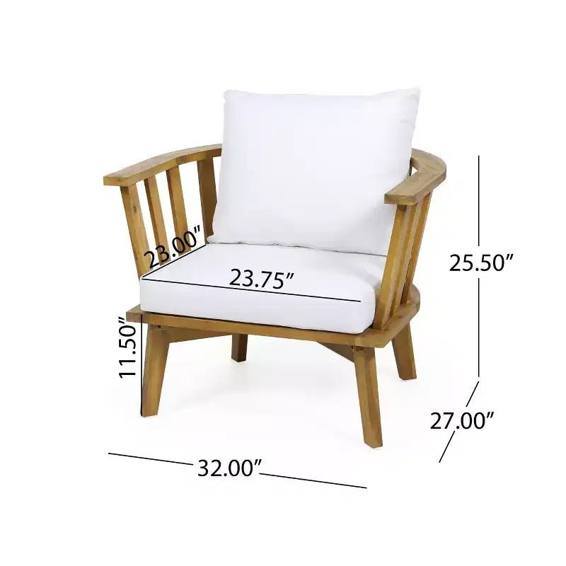 GDFStudio Lorie Ensemble de conversation 3 pièces en bois d'acacia avec coussins résistants à l'eau, teck/blanc