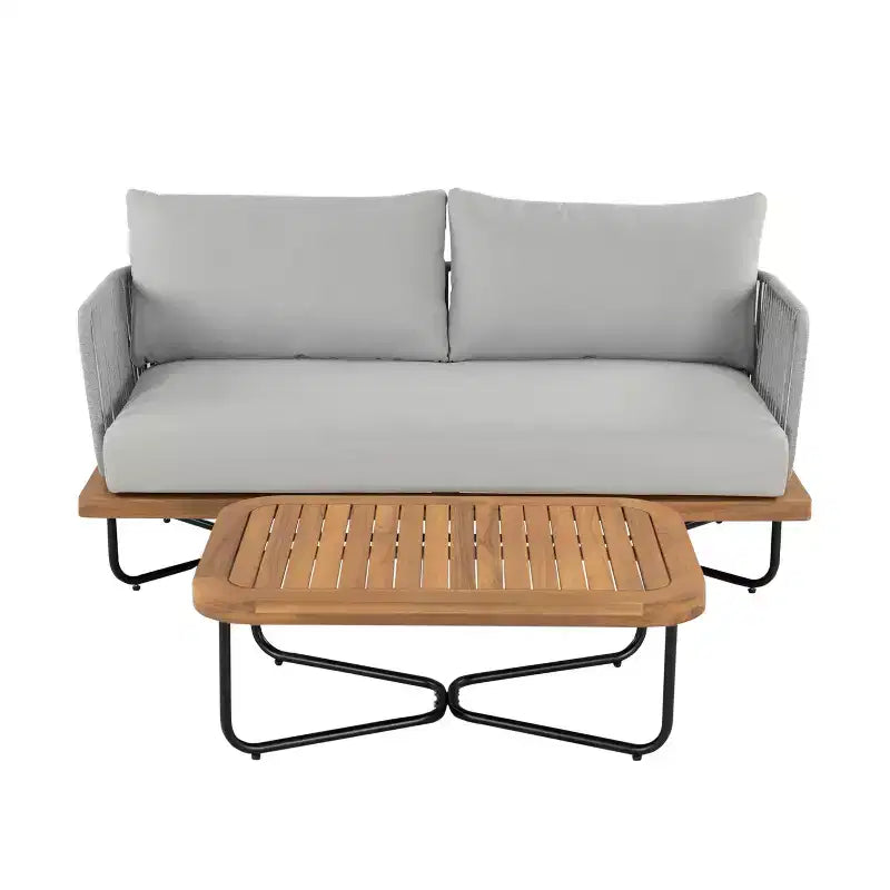 Christopher Knight Home Ofra Ensemble de chaises de jardin tressées en corde, acacia et fer, avec 7 coussins résistants à l'eau