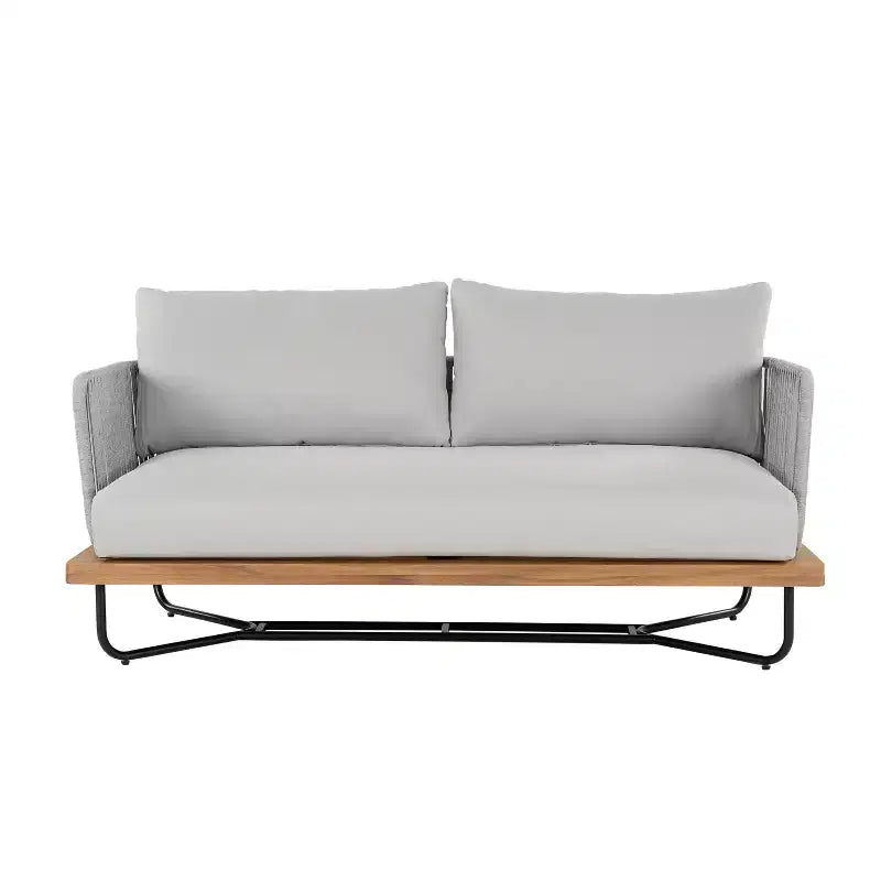 Christopher Knight Home Ofra Ensemble de chaises de jardin tressées en corde, acacia et fer, avec 7 coussins résistants à l'eau