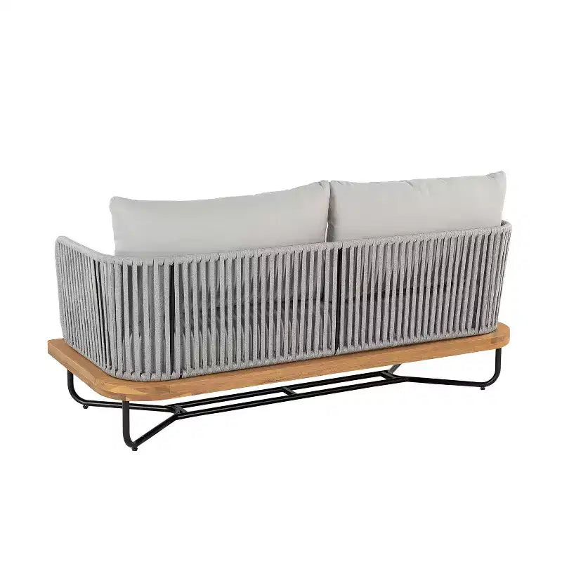 Christopher Knight Home Ofra Ensemble de chaises de jardin tressées en corde, acacia et fer, avec 7 coussins résistants à l'eau