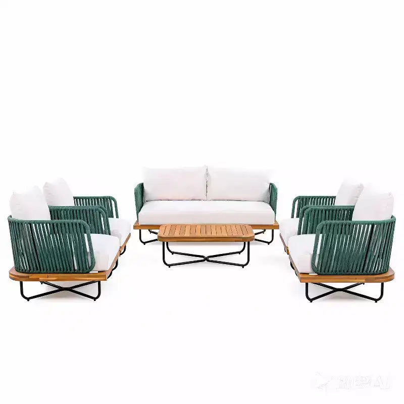 Christopher Knight Home Galen, ensemble de 6 meubles d'extérieur tissés en corde avec structure en acacia et fer, et assise rembourrée