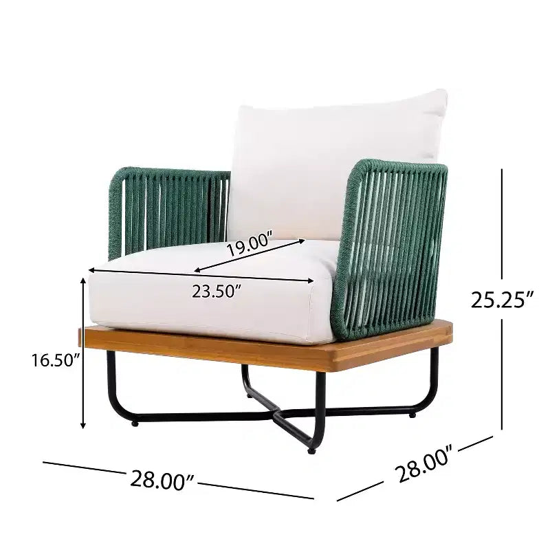 Christopher Knight Home Galen, ensemble de 6 meubles d'extérieur tissés en corde avec structure en acacia et fer, et assise rembourrée