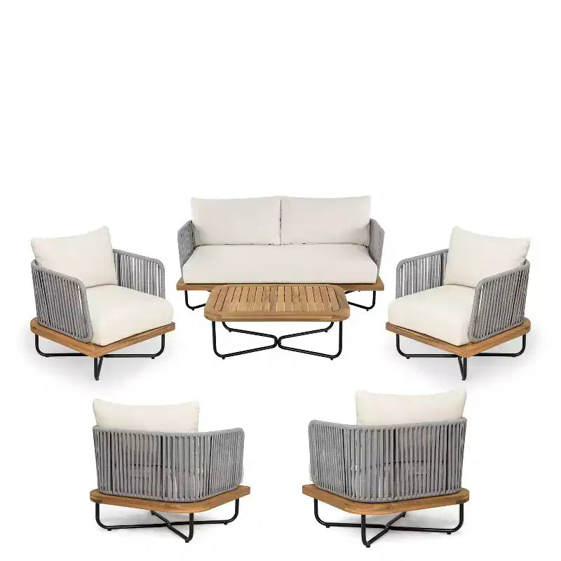 Christopher Knight Home Galen, ensemble de 6 meubles d'extérieur tissés en corde avec structure en acacia et fer, et assise rembourrée