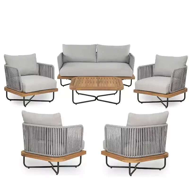 Christopher Knight Home Galen, ensemble de 6 meubles d'extérieur tissés en corde avec structure en acacia et fer, et assise rembourrée