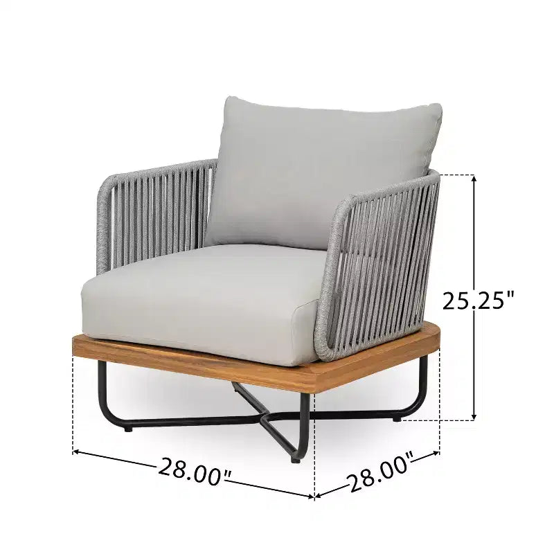 Christopher Knight Home Galen, ensemble de 6 meubles d'extérieur tissés en corde avec structure en acacia et fer, et assise rembourrée