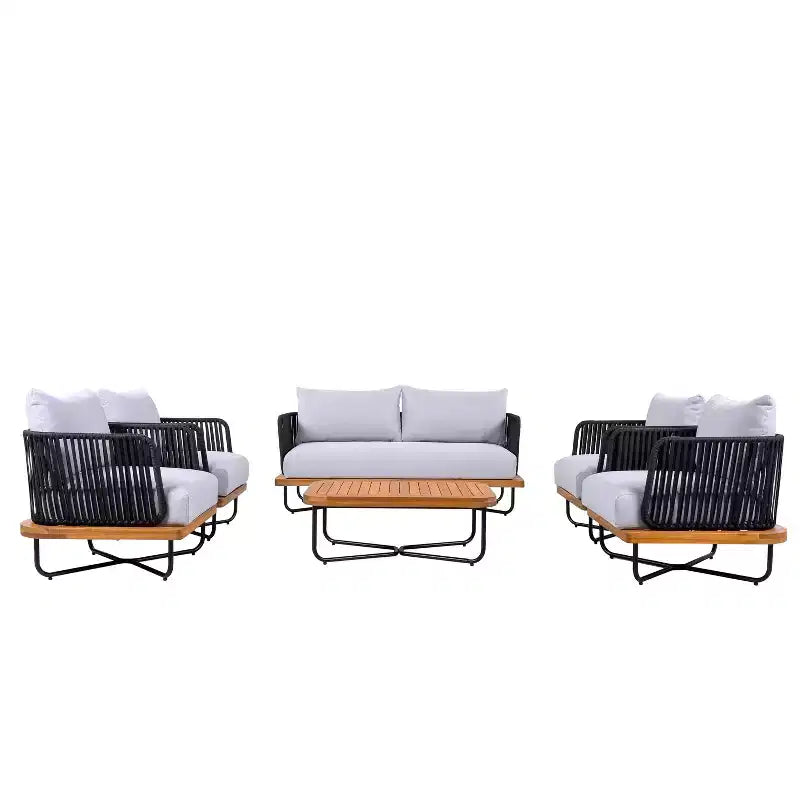 Christopher Knight Home Galen, ensemble de 6 meubles d'extérieur tissés en corde avec structure en acacia et fer, et assise rembourrée