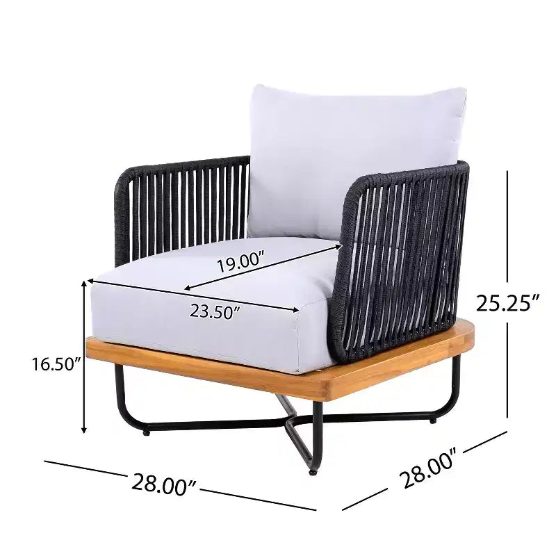 Christopher Knight Home Galen, ensemble de 6 meubles d'extérieur tissés en corde avec structure en acacia et fer, et assise rembourrée