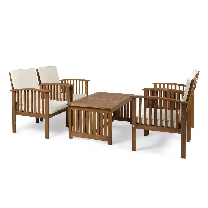 Christopher Knight Home Carolina Ensemble de conversation 5 pièces en bois d'acacia d'extérieur avec coussins