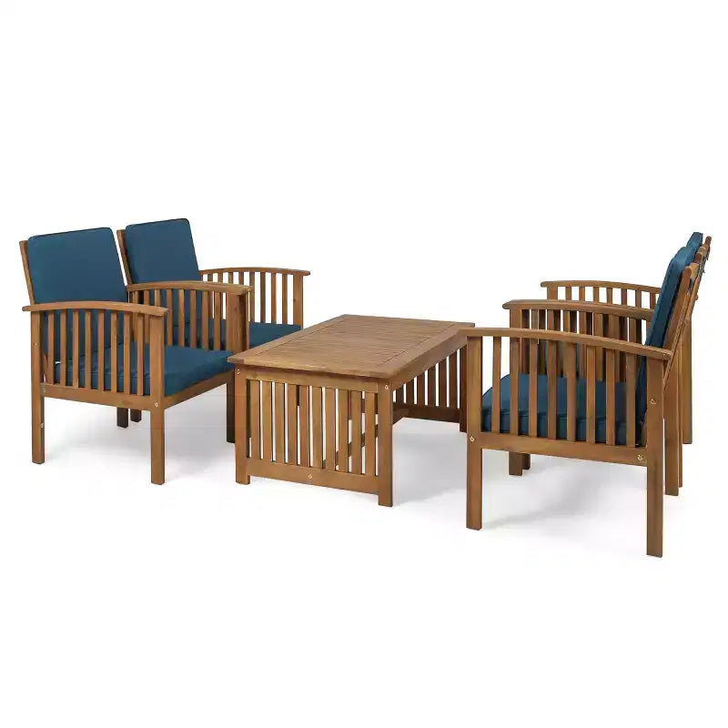 Christopher Knight Home Carolina Ensemble de conversation 5 pièces en bois d'acacia d'extérieur avec coussins