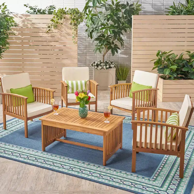 Christopher Knight Home Carolina Ensemble de conversation 5 pièces en bois d'acacia d'extérieur avec coussins