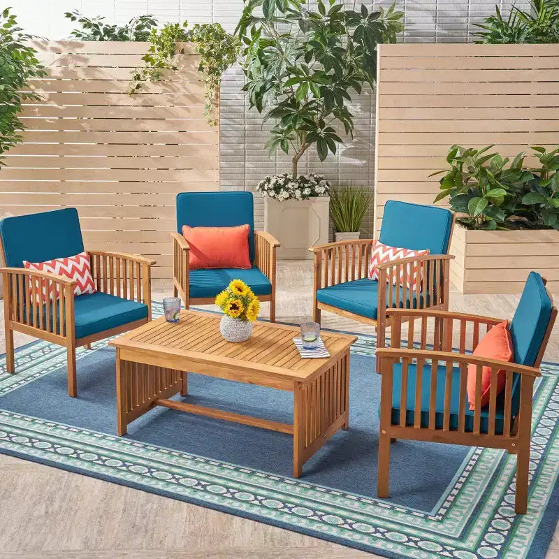 Christopher Knight Home Carolina Ensemble de conversation 5 pièces en bois d'acacia d'extérieur avec coussins