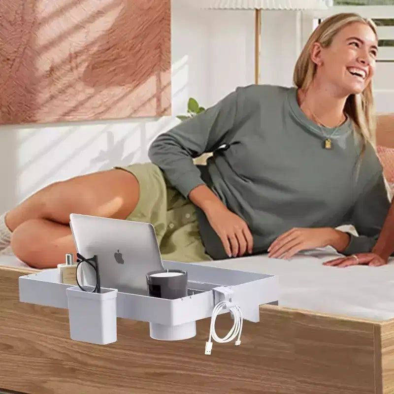 ACOINEL Bedside Shelf for Bed, Folding Bunk Bed Shelf for Top Bunk Clip On Nightstand Room Essential Table Caddy Bedside Night Stand, Plus Size,Grey