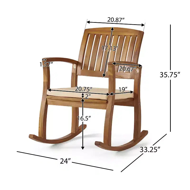 GDFStudio Amber Ensemble de conversation 3 pièces de fauteuils à bascule d'extérieur en bois d'acacia avec coussins, teck/crème