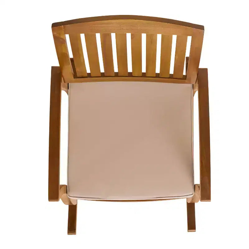 GDFStudio Amber Ensemble de conversation 3 pièces de fauteuils à bascule d'extérieur en bois d'acacia avec coussins, teck/crème