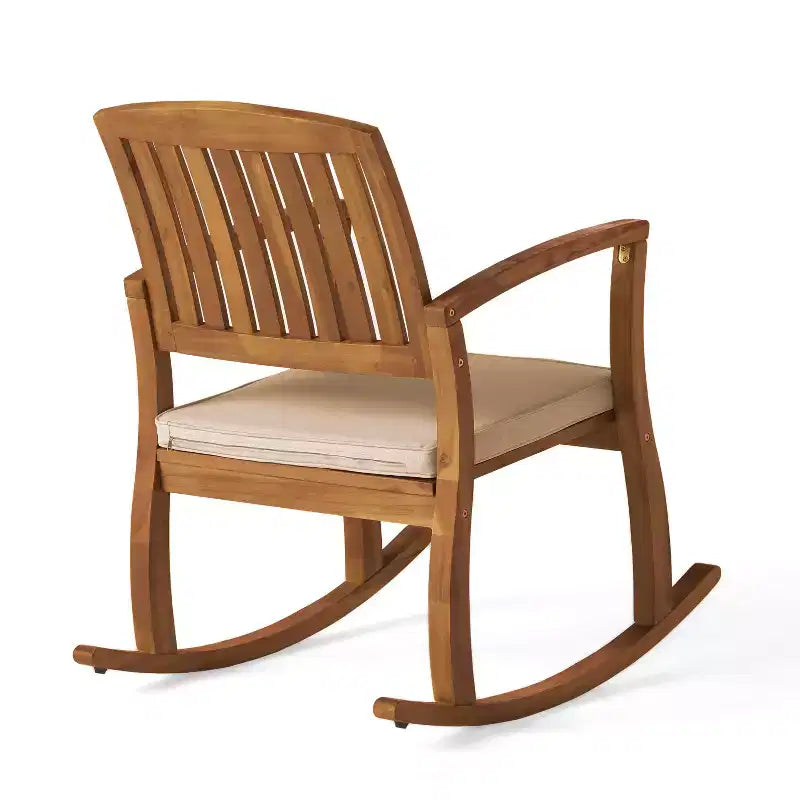 GDFStudio Amber Ensemble de conversation 3 pièces de fauteuils à bascule d'extérieur en bois d'acacia avec coussins, teck/crème