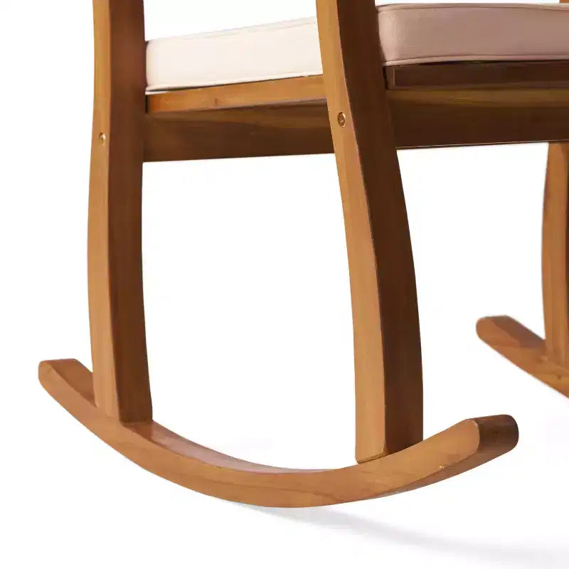 GDFStudio Amber Ensemble de conversation 3 pièces de fauteuils à bascule d'extérieur en bois d'acacia avec coussins, teck/crème