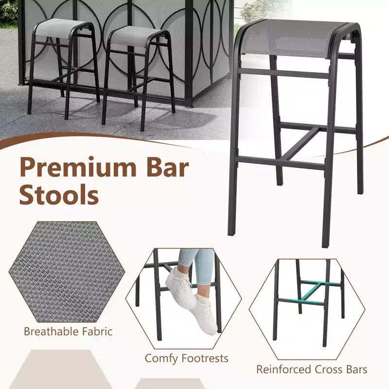 Costway Kit Tonnelle de Barbecue 6,5 x 4 x 8 FT avec 2 Tabourets de Bar, Table de Bar en Verre Trempé Marron/Gris