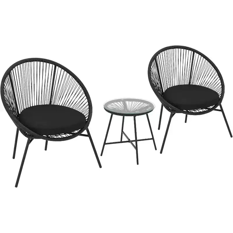 3-Piece Acapulco Patio Set  All-Weather Woven Chairs & Tempered Glass Table for Balcony/Deck