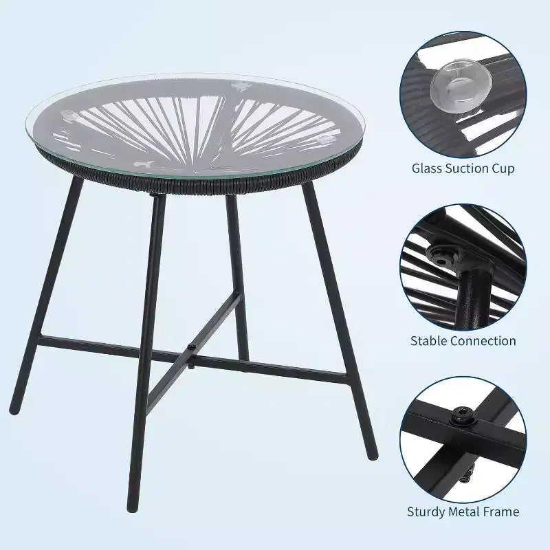 Ensemble de patio Acapulco 3 pièces – Chaises tissées tout temps et table en verre trempé pour balcon/terrasse