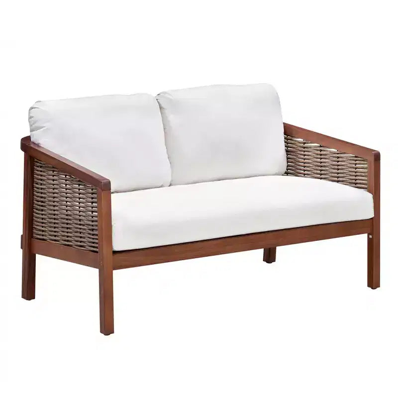 Ensemble de conversation d'extérieur 4 pièces en bois d'acacia marron - Teamson Home : sièges avec coussins et table basse assortie