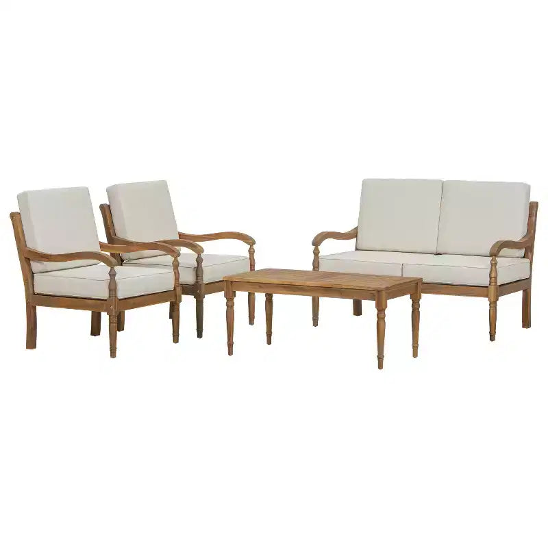 Christopher Knight Home Pendry Ensemble de conversation d'extérieur 4 pièces en bois d'acacia avec coussins résistants à l'eau