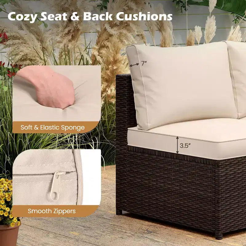 Costway Ensemble de Meubles de Jardin 8 Pièces avec Coffre de Rangement et Table Basse en Verre Trempé Beige