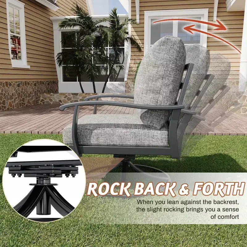 Ensemble de conversation extérieur en métal EROMMY 6 pièces avec fauteuils pivotants à 360°, canapé et pouf pour patio, jardin, terrasse ou piscine