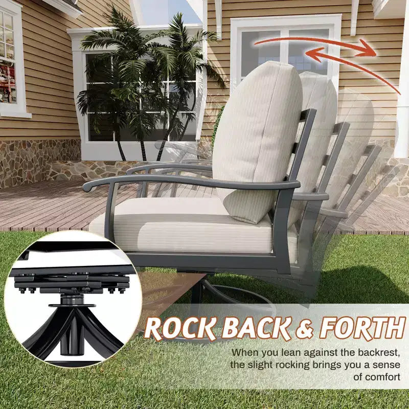 Ensemble de conversation extérieur en métal EROMMY 6 pièces avec fauteuils pivotants à 360°, canapé et pouf pour patio, jardin, terrasse ou piscine