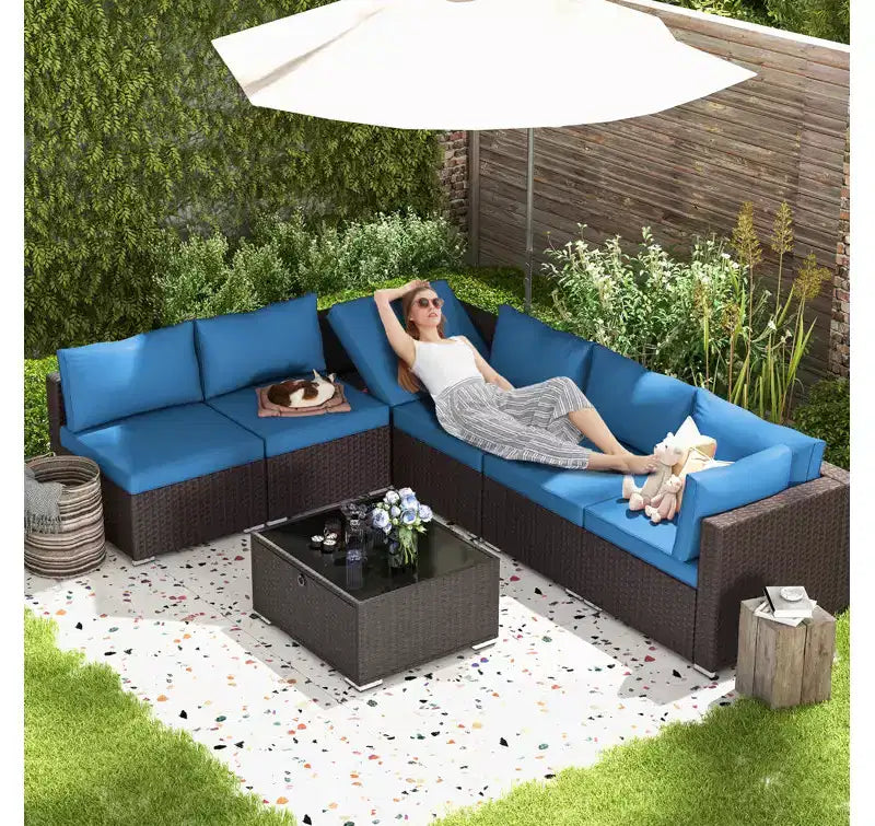 Ensemble de Patio Extérieur EROMMY 7 Pièces avec Coussins