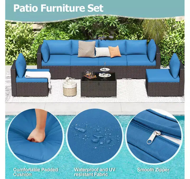 Ensemble de Patio Extérieur EROMMY 7 Pièces avec Coussins