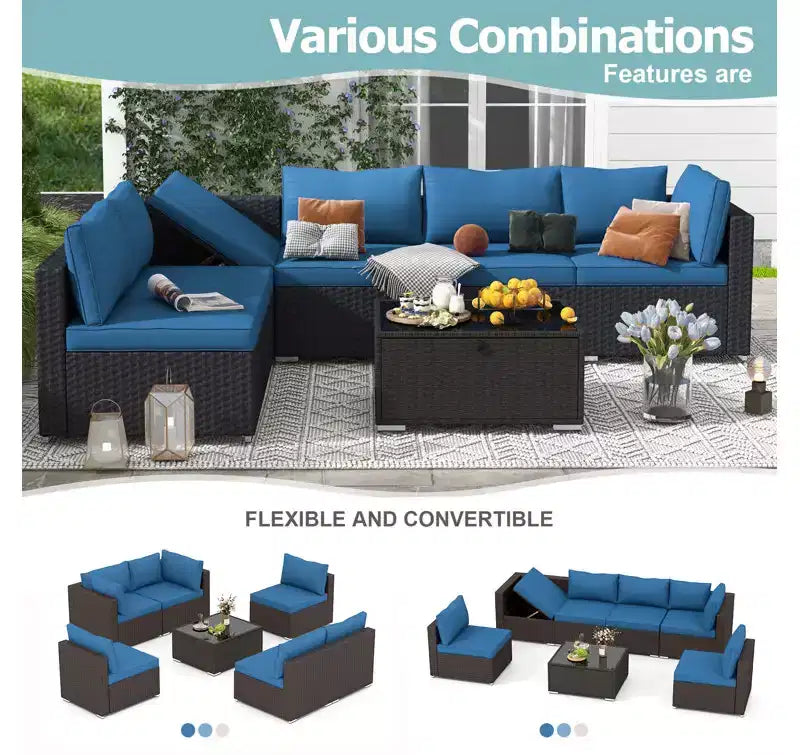 Ensemble de Patio Extérieur EROMMY 7 Pièces avec Coussins