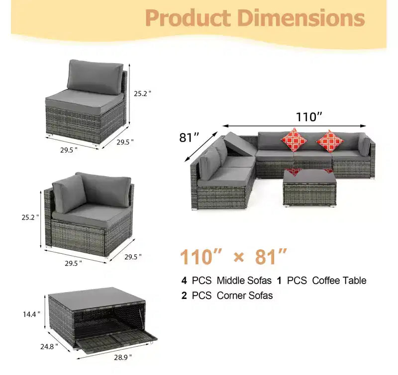 Ensemble de Patio Extérieur EROMMY 7 Pièces avec Coussins