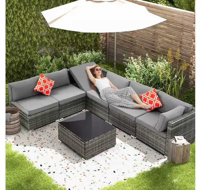 Ensemble de Patio Extérieur EROMMY 7 Pièces avec Coussins