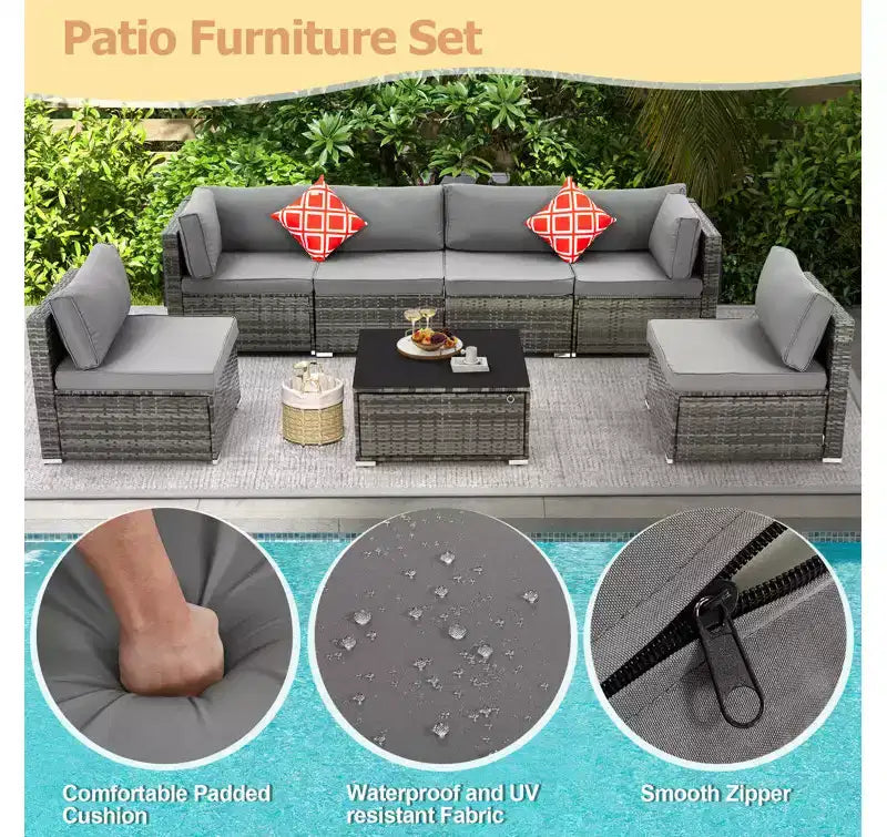 Ensemble de Patio Extérieur EROMMY 7 Pièces avec Coussins