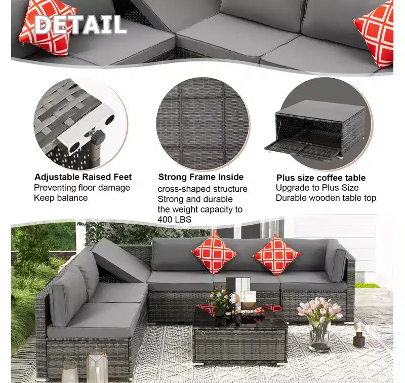 Ensemble de Patio Extérieur EROMMY 7 Pièces avec Coussins